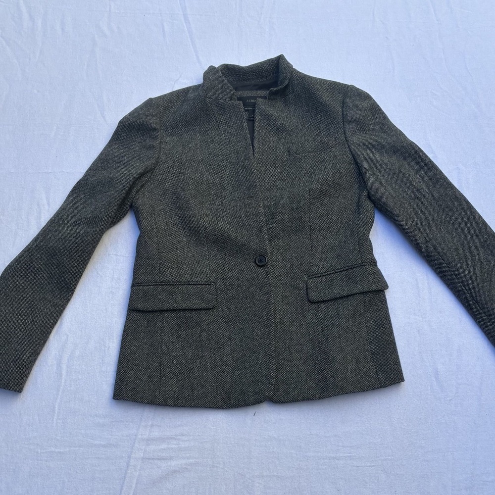 JCrew Regent Standing Collar Tweed Blazer Women 6 Gray Wool Silk Peppy Old Money
